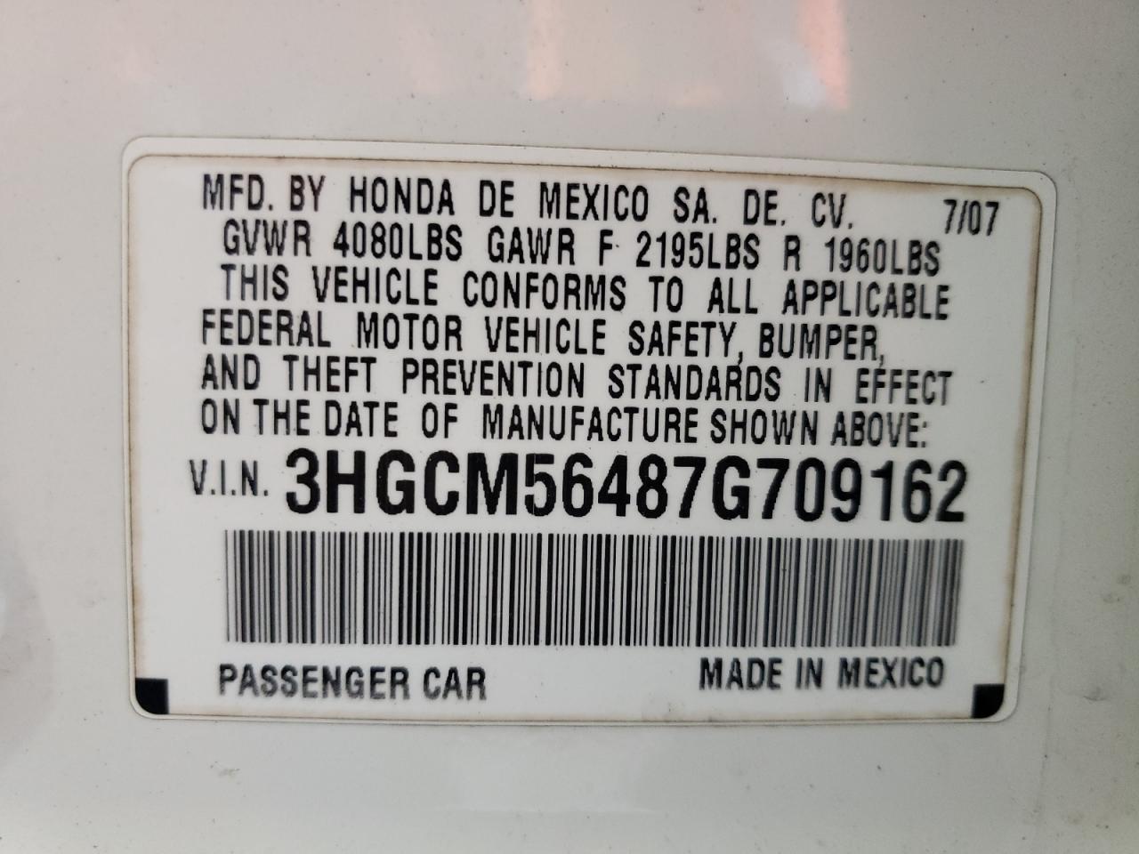 Photo 11 VIN: 3HGCM56487G709162 - HONDA ACCORD 