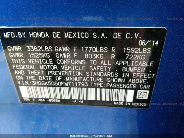 Photo 8 VIN: 3HGGK5G50FM711793 - HONDA FIT 