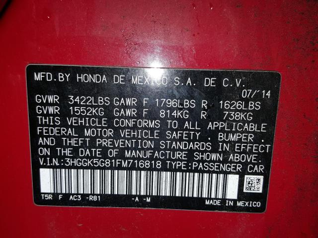 Photo 9 VIN: 3HGGK5G81FM716818 - HONDA FIT EX 