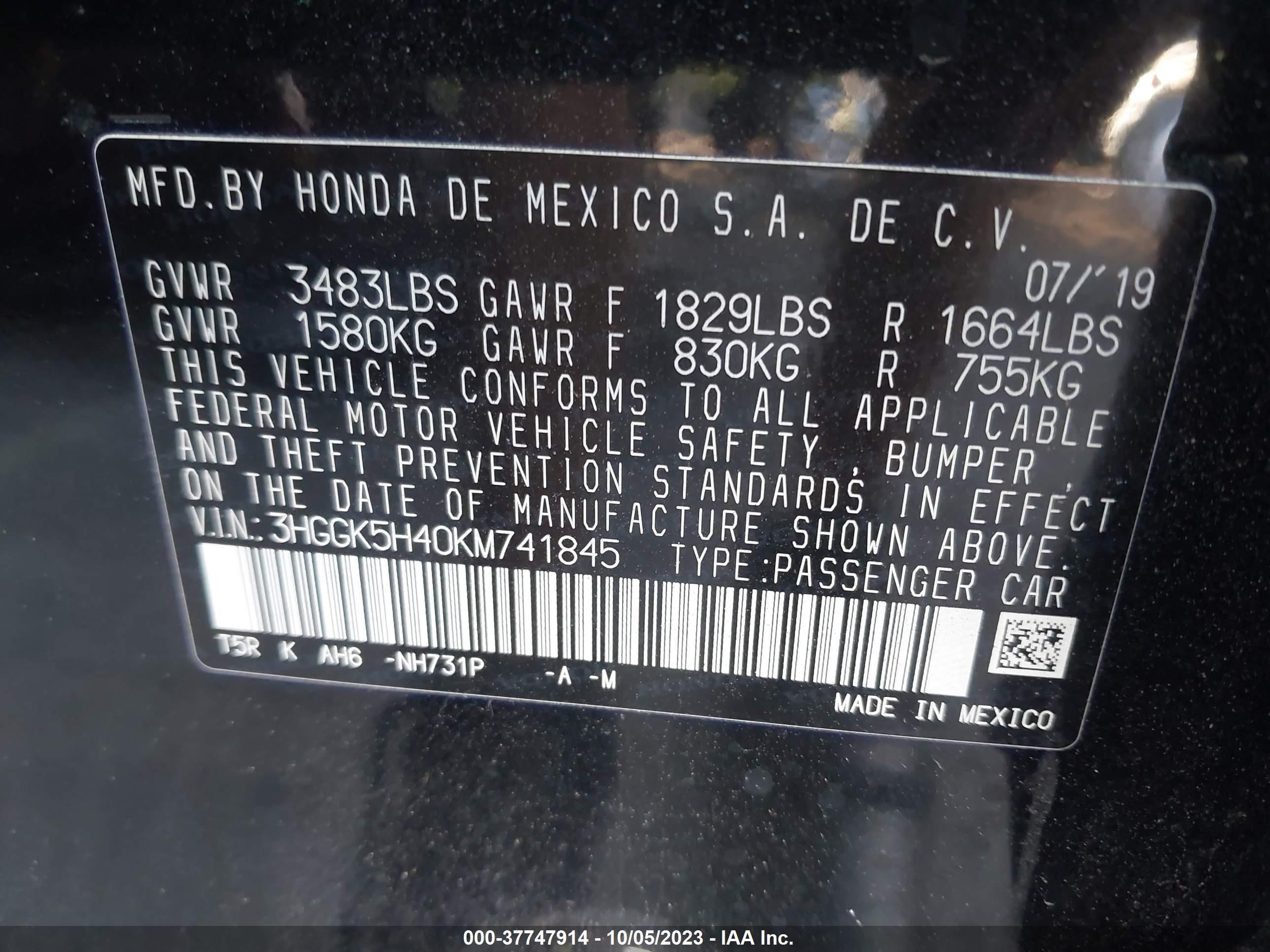 Photo 8 VIN: 3HGGK5H40KM741845 - HONDA FIT 