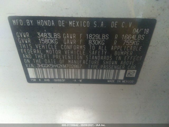 Photo 8 VIN: 3HGGK5H42KM702867 - HONDA FIT 