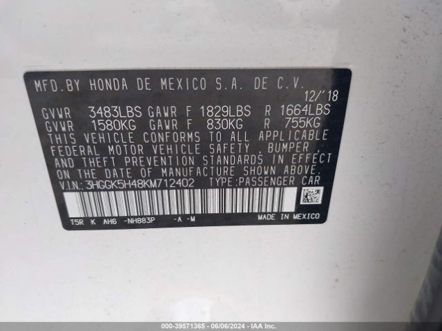 Photo 8 VIN: 3HGGK5H48KM712402 - HONDA FIT 