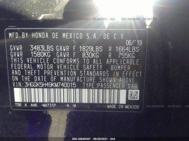 Photo 8 VIN: 3HGGK5H49KM740015 - HONDA FIT 