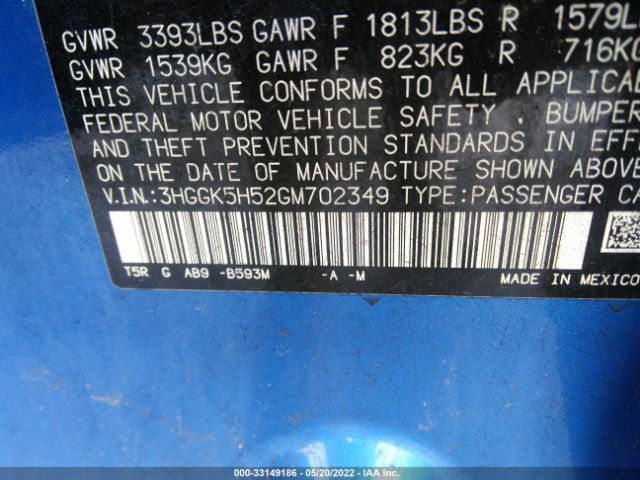 Photo 8 VIN: 3HGGK5H52GM702349 - HONDA FIT 