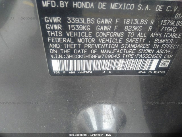 Photo 8 VIN: 3HGGK5H59FM769643 - HONDA FIT 