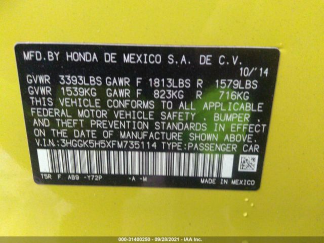 Photo 8 VIN: 3HGGK5H5XFM735114 - HONDA FIT 