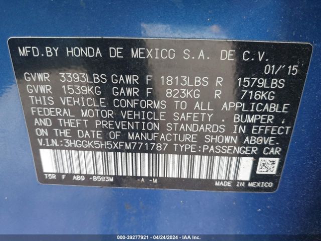 Photo 8 VIN: 3HGGK5H5XFM771787 - HONDA FIT 