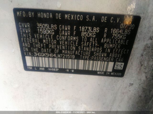 Photo 8 VIN: 3HGGK5H64LM721519 - HONDA FIT 