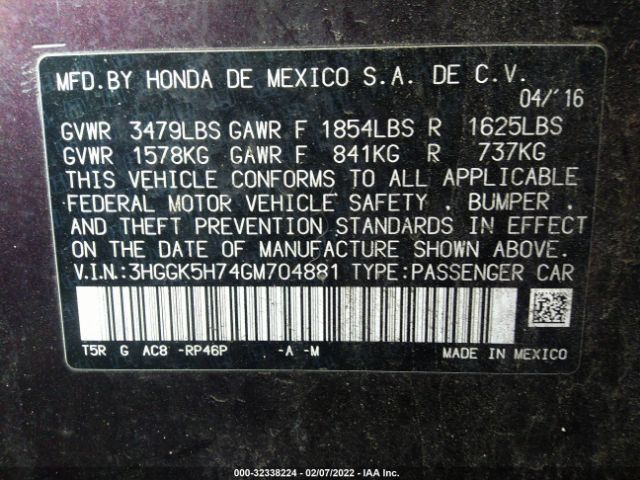 Photo 8 VIN: 3HGGK5H74GM704881 - HONDA FIT 