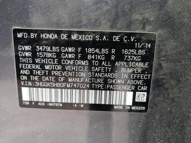 Photo 12 VIN: 3HGGK5H80FM747024 - HONDA FIT EX 