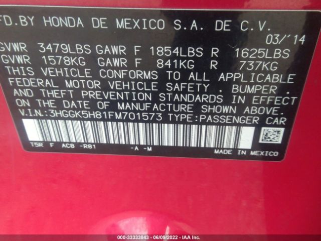 Photo 8 VIN: 3HGGK5H81FM701573 - HONDA FIT 