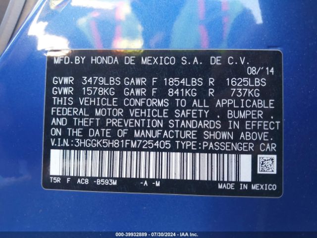 Photo 8 VIN: 3HGGK5H81FM725405 - HONDA FIT 