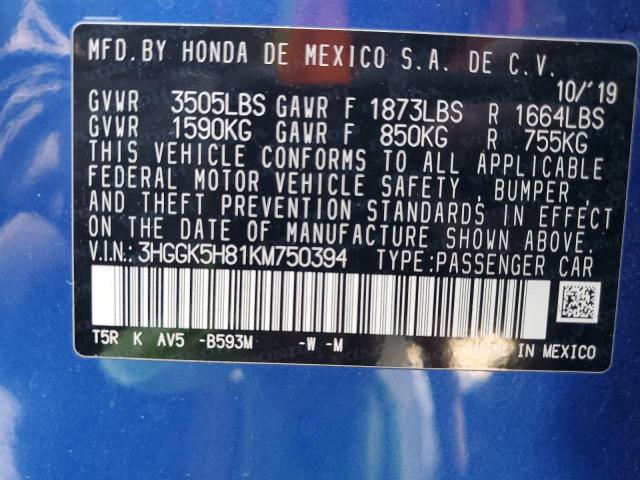 Photo 11 VIN: 3HGGK5H81KM750394 - HONDA FIT EX 