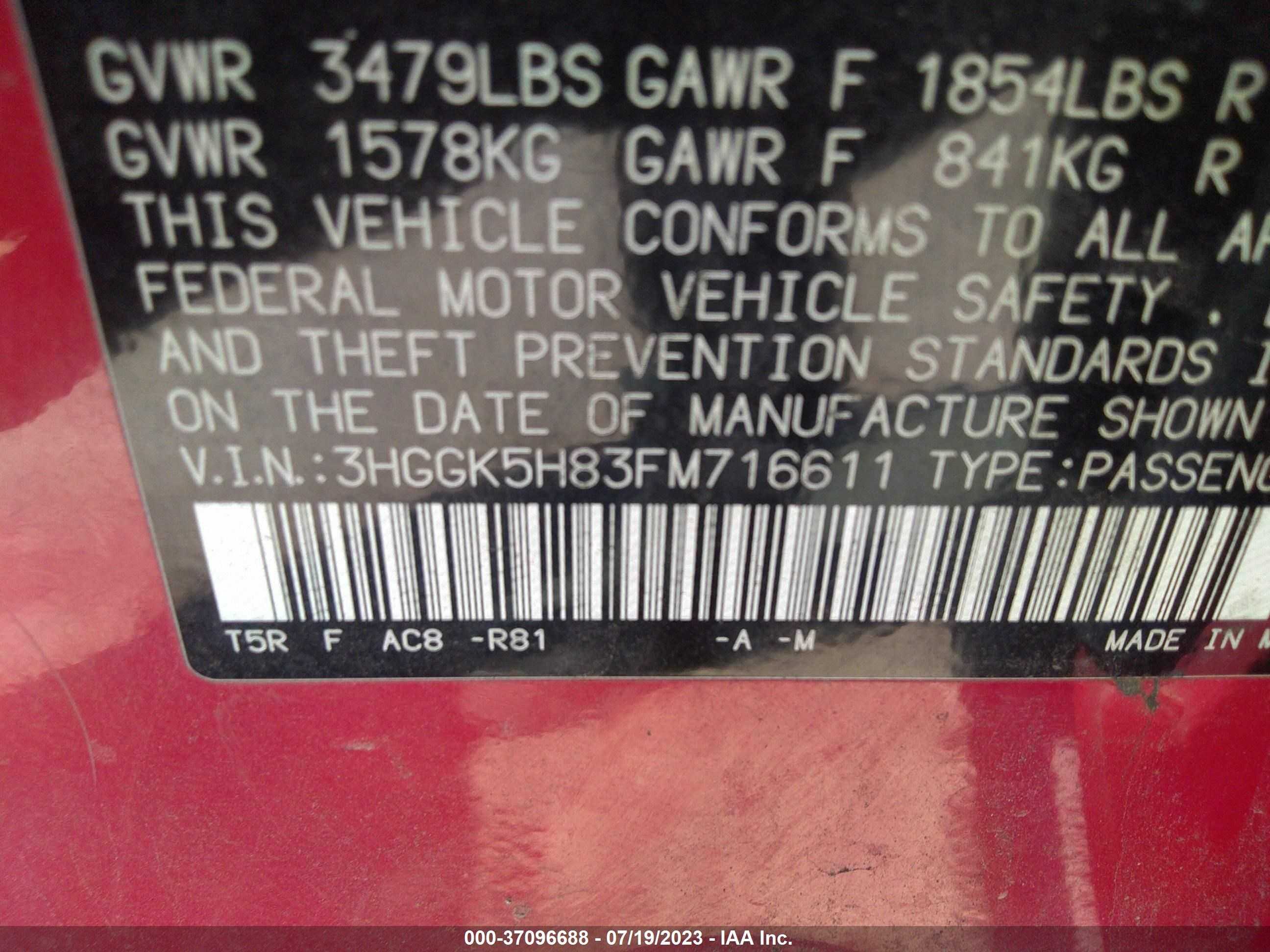 Photo 8 VIN: 3HGGK5H83FM716611 - HONDA FIT 