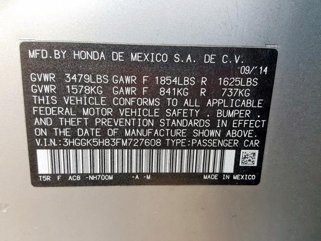 Photo 9 VIN: 3HGGK5H83FM727608 - HONDA FIT EX 