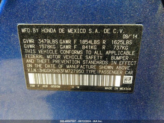 Photo 8 VIN: 3HGGK5H83FM727950 - HONDA FIT EX 