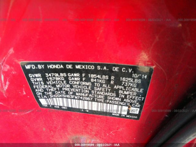 Photo 8 VIN: 3HGGK5H83FM742867 - HONDA FIT 