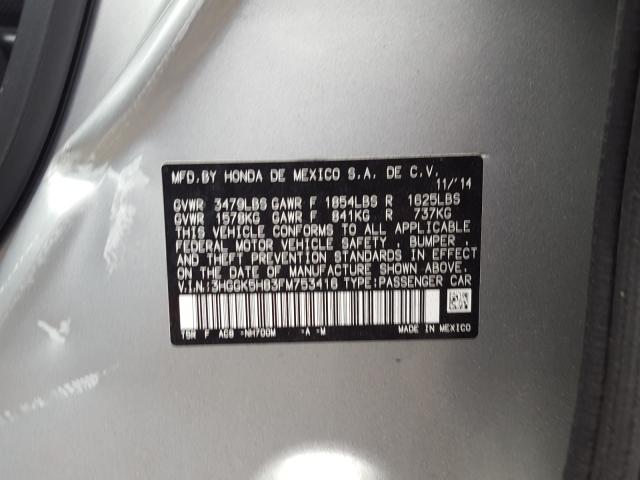 Photo 9 VIN: 3HGGK5H83FM753416 - HONDA FIT EX 