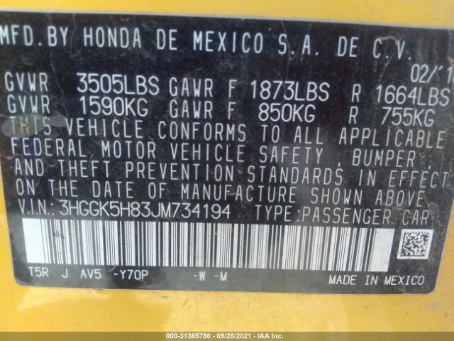 Photo 8 VIN: 3HGGK5H83JM734194 - HONDA FIT 