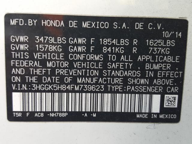 Photo 9 VIN: 3HGGK5H84FM739623 - HONDA FIT EX 