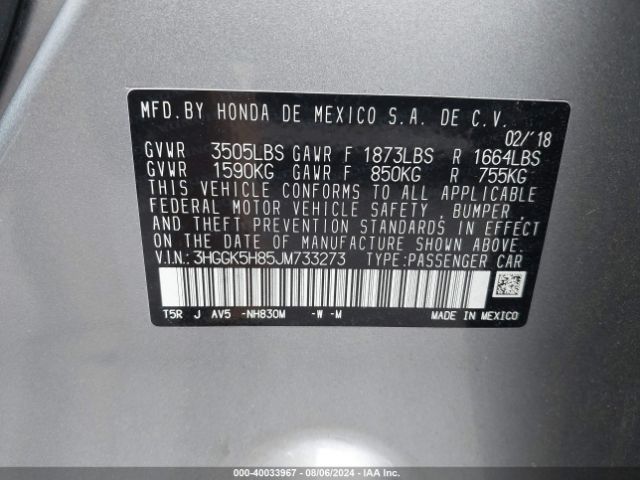 Photo 8 VIN: 3HGGK5H85JM733273 - HONDA FIT 