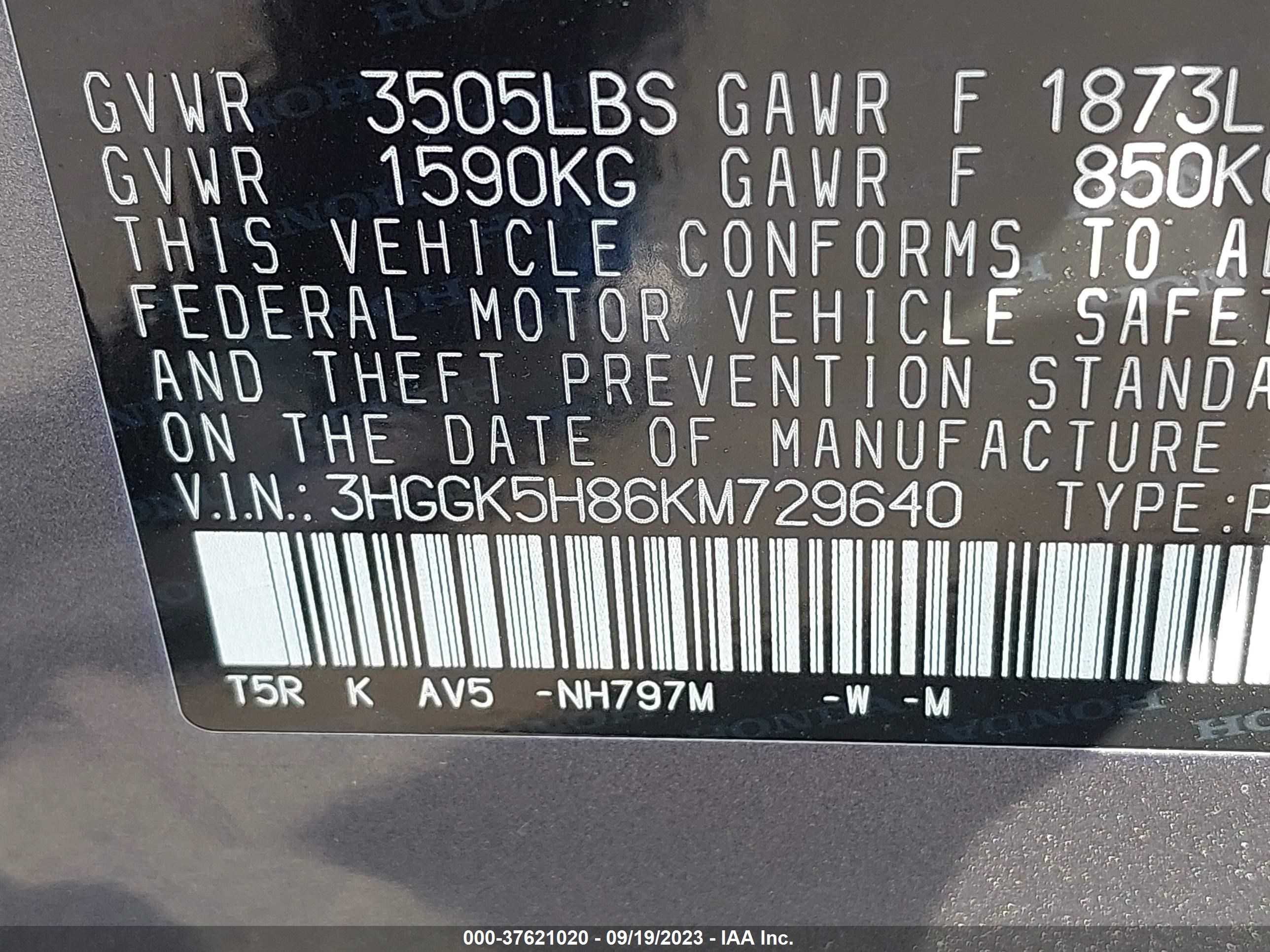 Photo 8 VIN: 3HGGK5H86KM729640 - HONDA FIT 