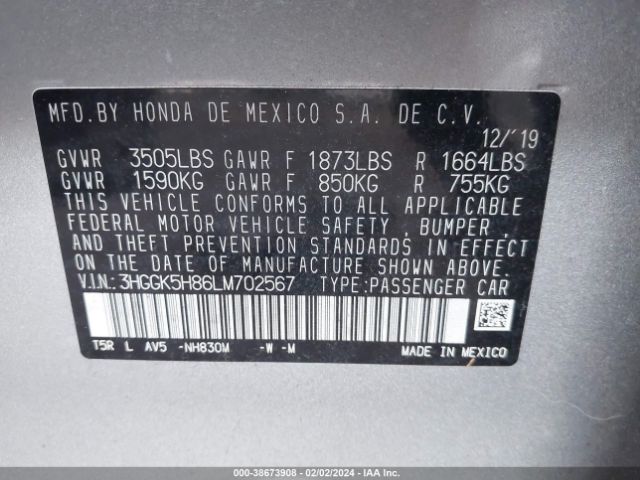 Photo 8 VIN: 3HGGK5H86LM702567 - HONDA FIT 