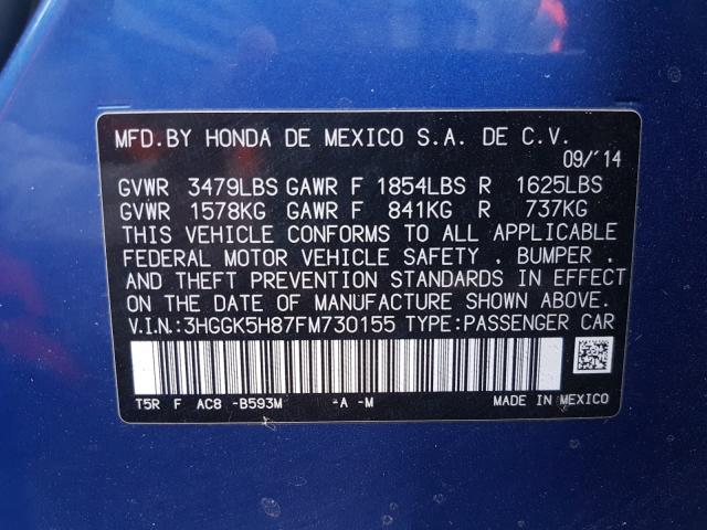 Photo 9 VIN: 3HGGK5H87FM730155 - HONDA FIT EX 