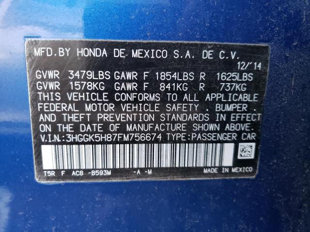 Photo 11 VIN: 3HGGK5H87FM756674 - HONDA FIT EX 