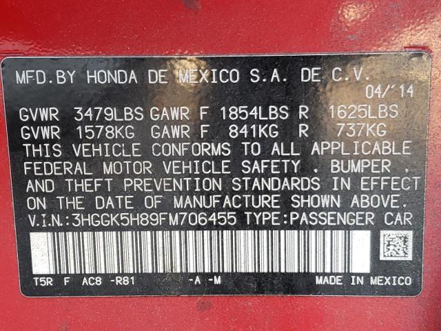 Photo 9 VIN: 3HGGK5H89FM706455 - HONDA FIT EX 