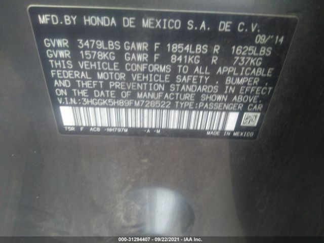 Photo 8 VIN: 3HGGK5H89FM728522 - HONDA FIT 