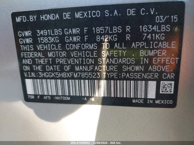 Photo 8 VIN: 3HGGK5H8XFM785523 - HONDA FIT 