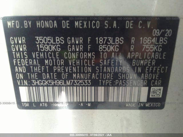 Photo 8 VIN: 3HGGK5H96LM732533 - HONDA FIT 