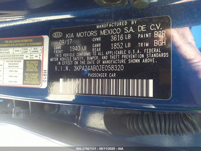 Photo 8 VIN: 3KPA24AB0JE058320 - KIA RIO 