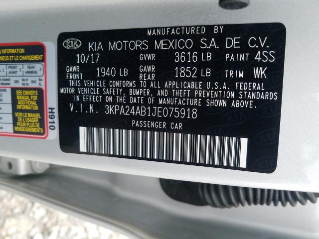 Photo 9 VIN: 3KPA24AB1JE075918 - KIA RIO LX 