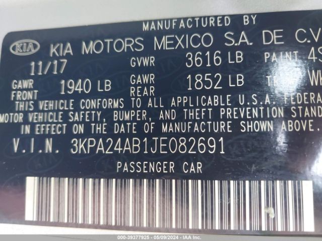 Photo 8 VIN: 3KPA24AB1JE082691 - KIA RIO 