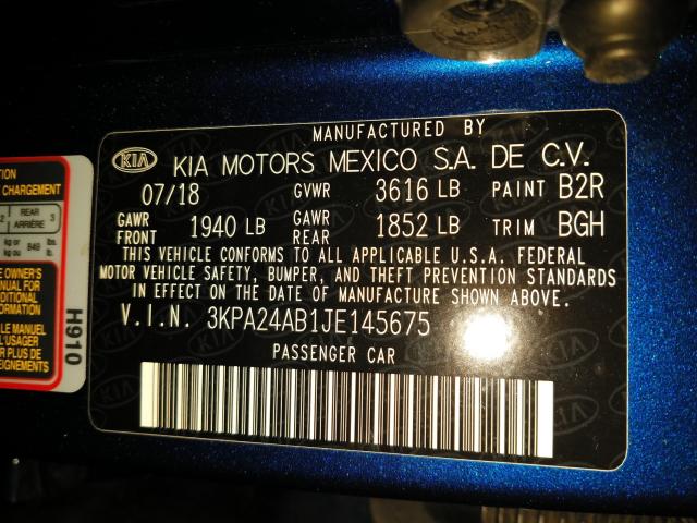 Photo 9 VIN: 3KPA24AB1JE145675 - KIA RIO LX 