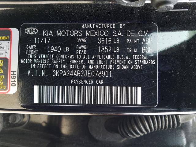 Photo 9 VIN: 3KPA24AB2JE078911 - KIA RIO LX 