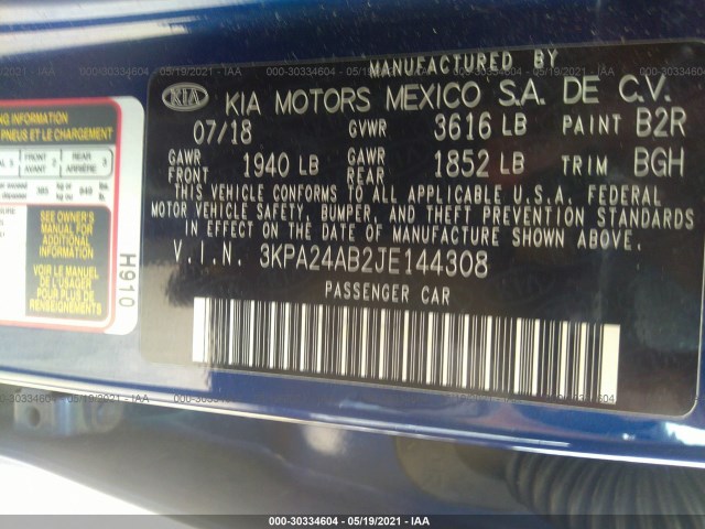 Photo 8 VIN: 3KPA24AB2JE144308 - KIA RIO 