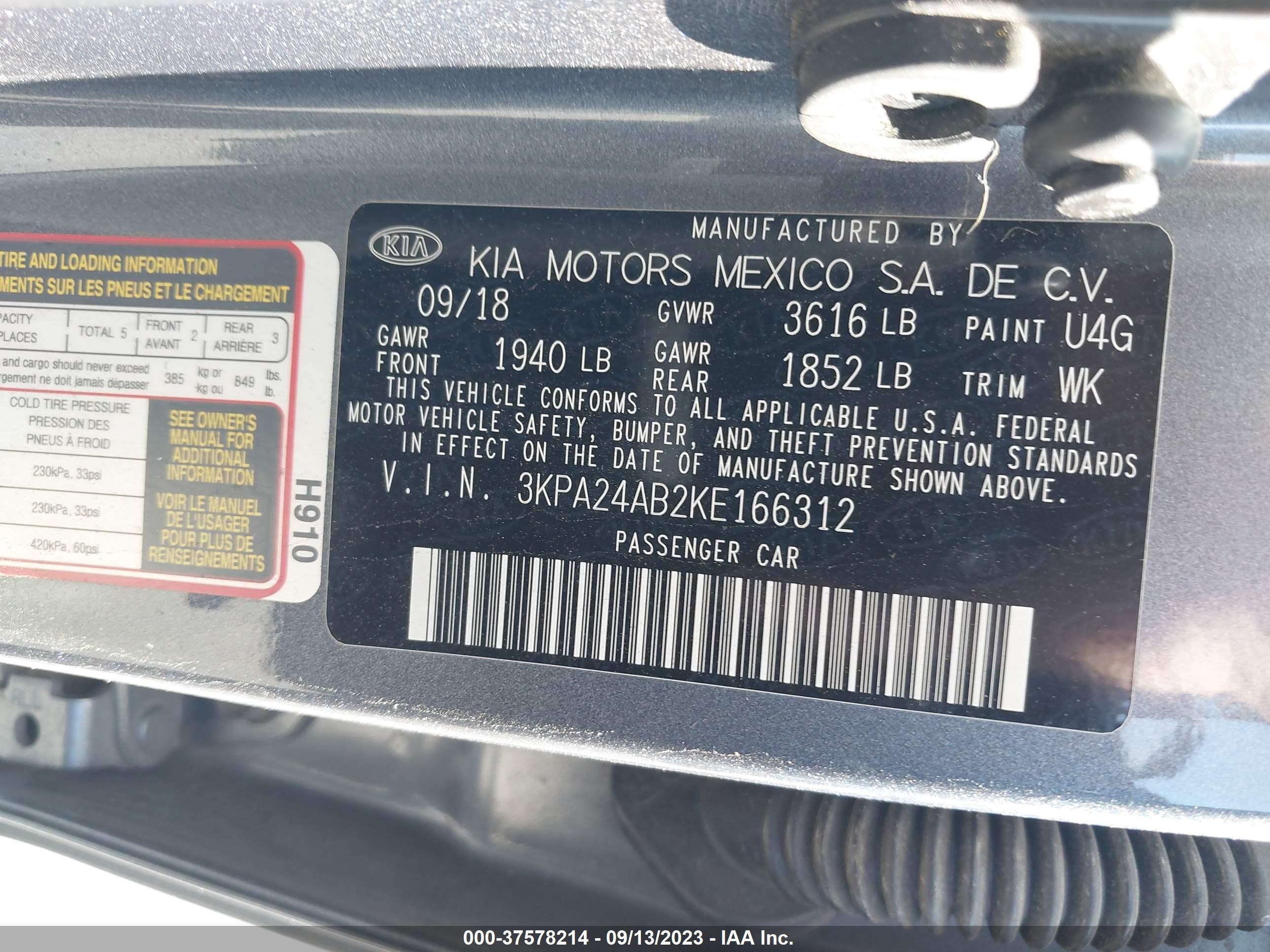 Photo 8 VIN: 3KPA24AB2KE166312 - KIA RIO 