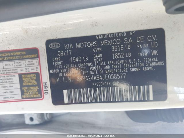 Photo 8 VIN: 3KPA24AB4JE058577 - KIA RIO 