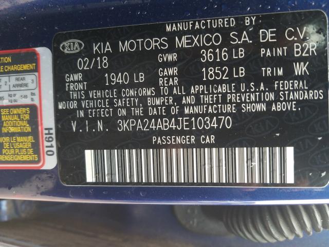 Photo 9 VIN: 3KPA24AB4JE103470 - KIA RIO LX 