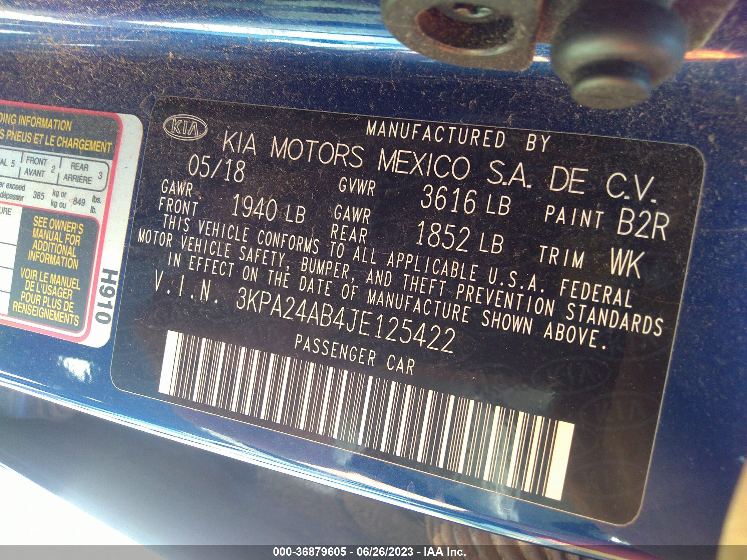 Photo 8 VIN: 3KPA24AB4JE125422 - KIA RIO 