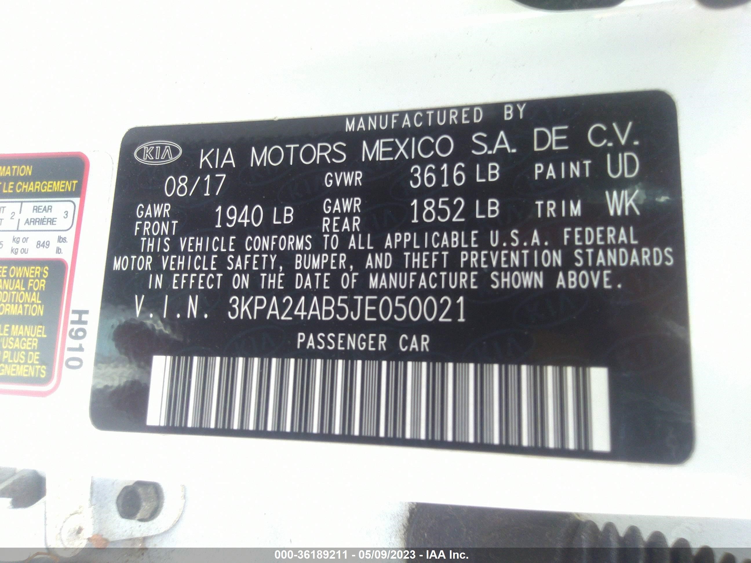 Photo 8 VIN: 3KPA24AB5JE050021 - KIA RIO 