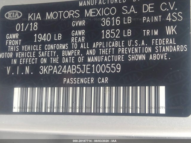 Photo 8 VIN: 3KPA24AB5JE100559 - KIA RIO 