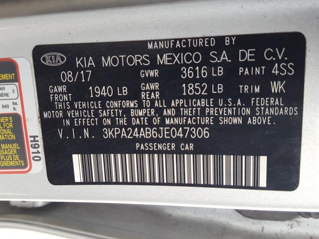 Photo 9 VIN: 3KPA24AB6JE047306 - KIA RIO LX 