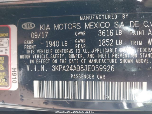 Photo 8 VIN: 3KPA24AB8JE059926 - KIA RIO 