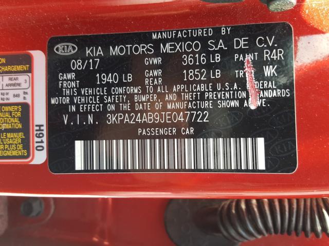 Photo 9 VIN: 3KPA24AB9JE047722 - KIA RIO LX 