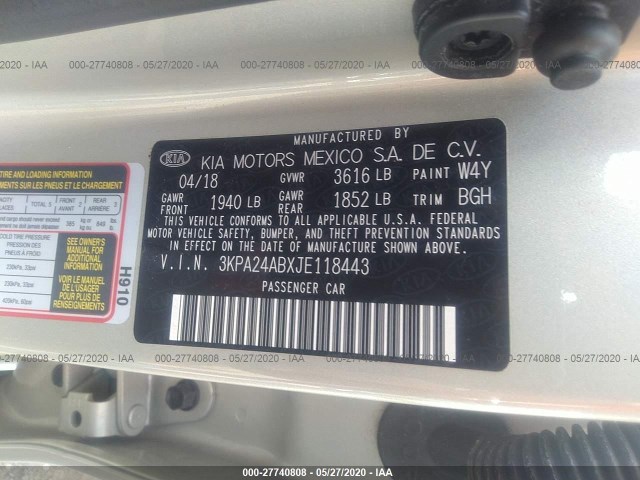 Photo 8 VIN: 3KPA24ABXJE118443 - KIA RIO 