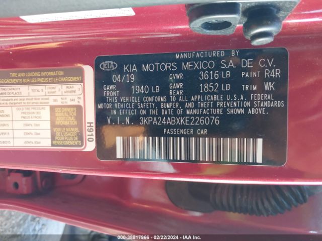 Photo 8 VIN: 3KPA24ABXKE226076 - KIA RIO 